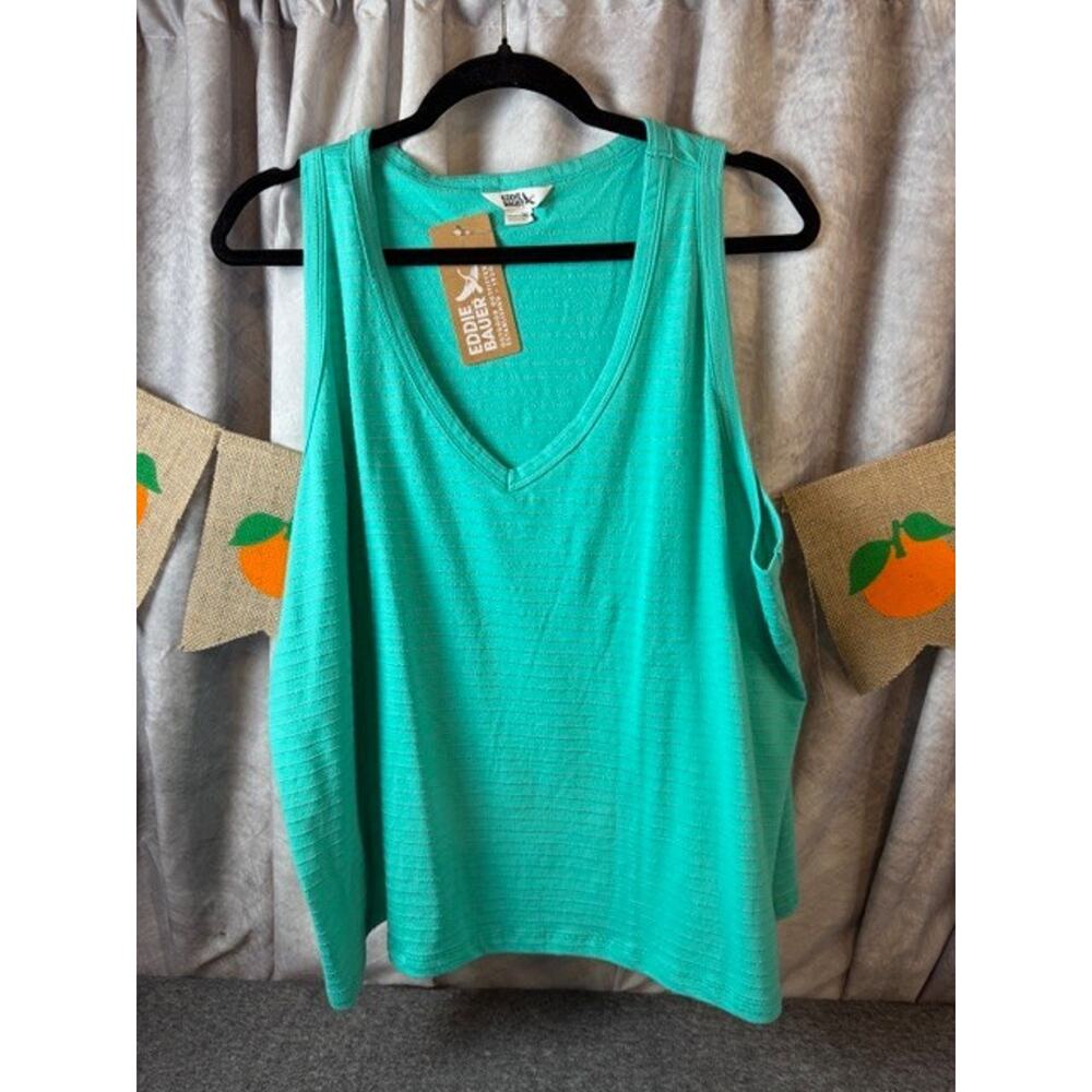 Women's Eddie Bauer Ripple Jacquard V-neck Tank Top, XXL, Seagreen NWT - Picture 2 of 6